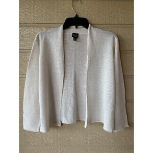 Eileen Fisher womens Cream 100% Linen Knit Cropped Cardigan Sweater size Medium